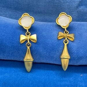 enamel gold bow drop earrings